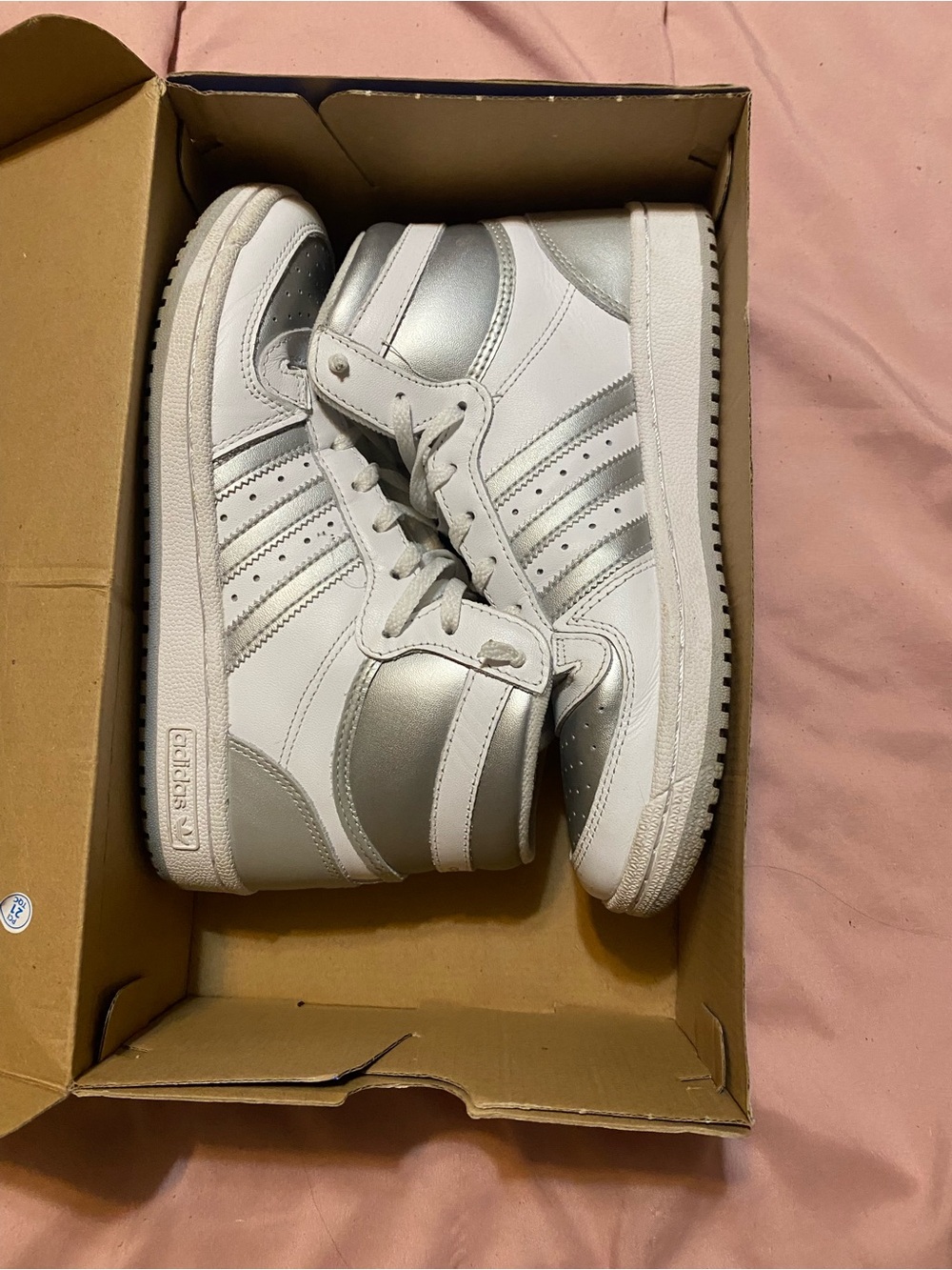 White and Silver High-Top Sneakers